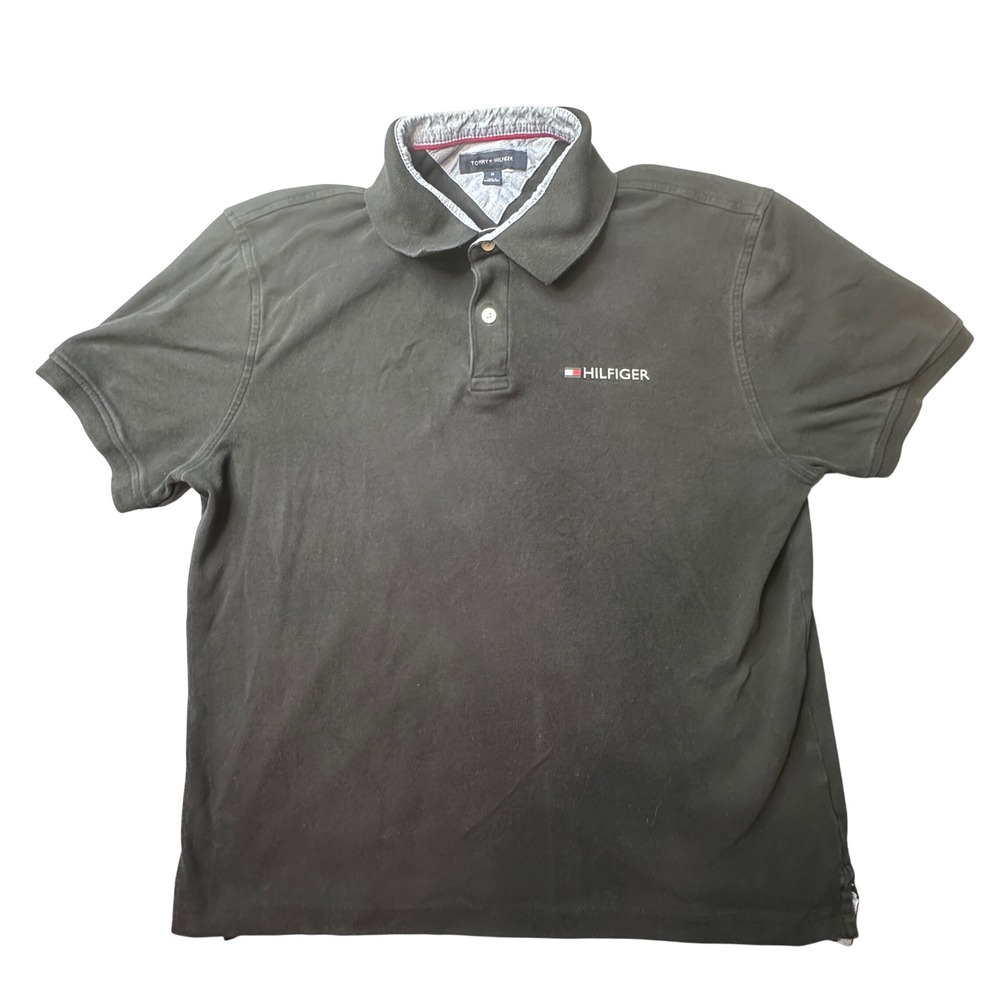 Tommy Hilfiger Polo Shirt Mens M Black 78J5591 Short Sleeve Cotton Logo Classic